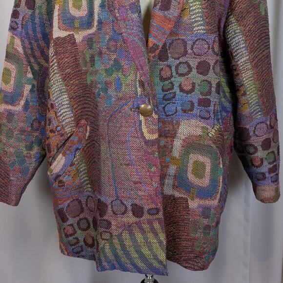 90s Vintage Tapestry Oversized Abstract Print Blazer Green Red Multicolor Large - Picture 15 of 16